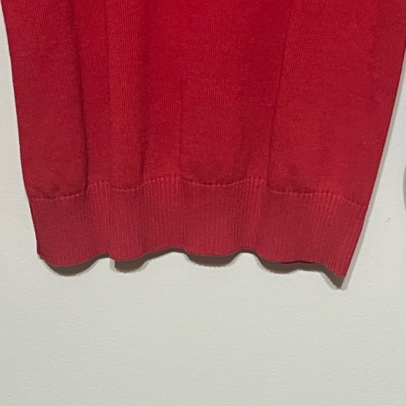 Oscar De La Renta Diamond Argyle V-Neck Cotton Sweater True Red Medium - Picture 6 of 8